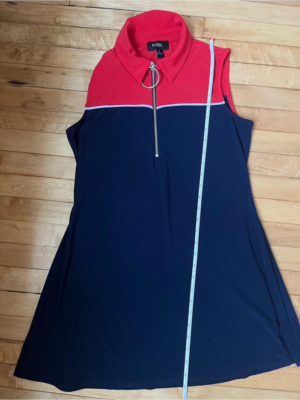 MSK Red and Navy Sleeveless A-Line Mini Dress with Zip Collar